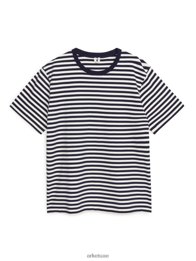ملابس عبد اللطيف ARKET نحيف تي شيرت ثقيل الوزن أزرق غامق/أوف وايت BXB8481003
