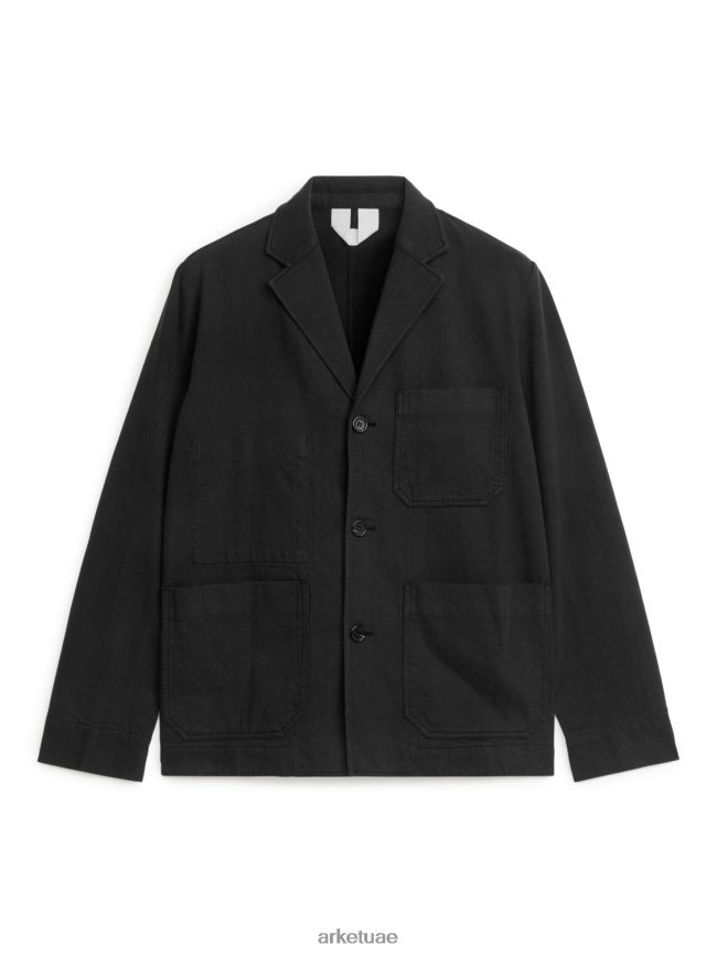 ملابس عبد اللطيف ARKET رجال سترة مريحة من القطن والكتان أسود BXB8481148