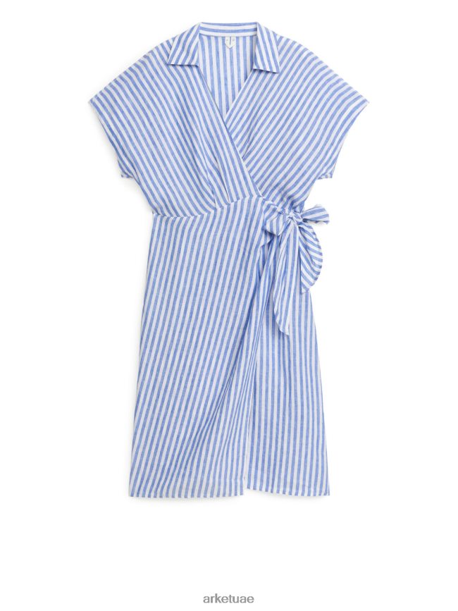 ملابس عبد اللطيف ARKET نحيف فستان ميدي من الكتان أزرق أبيض BXB848117