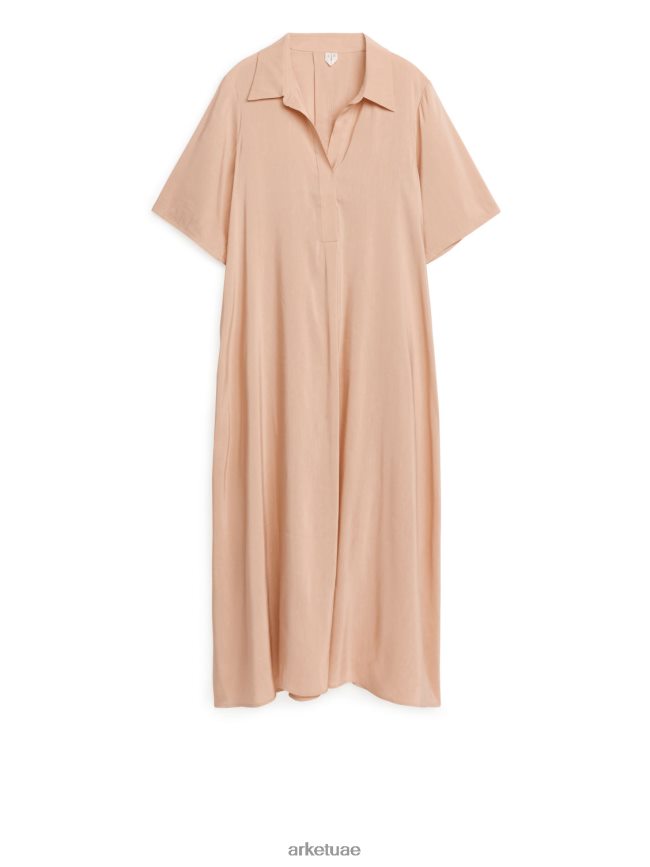 ملابس عبد اللطيف ARKET نحيف فستان من مزيج الكتان اللون البيج BXB848121