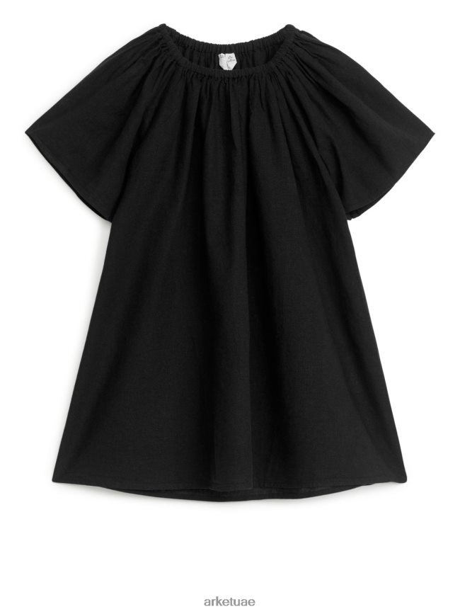 ملابس عبد اللطيف ARKET أطفال فستان قطن كتان واسع مغسول باللون الأسود BXB8481380