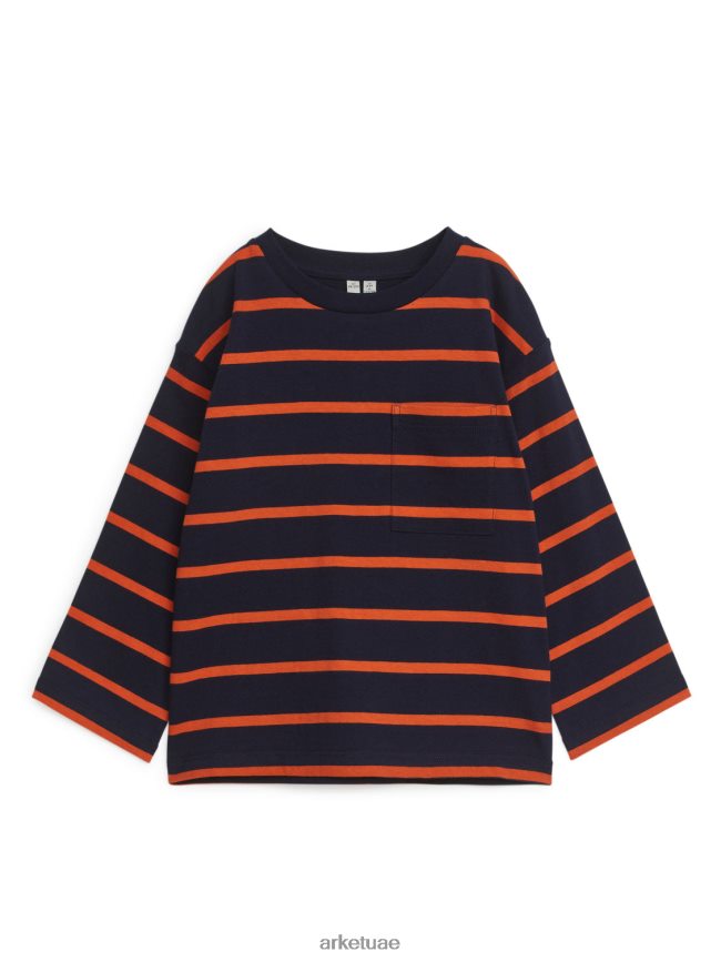 ملابس عبد اللطيف ARKET أطفال فانلة بكم طويل أزرق غامق/خطوط BXB8481453