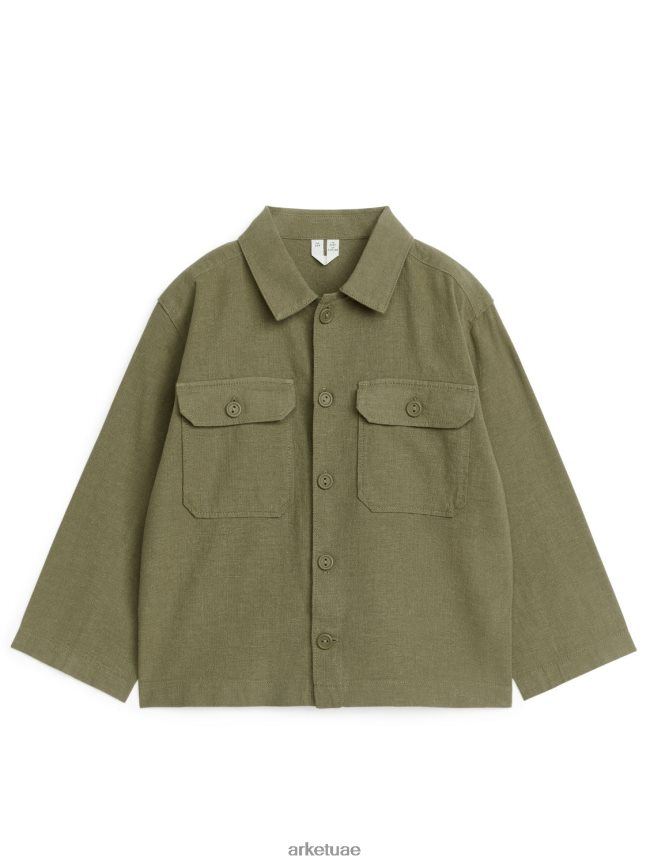 ملابس عبد اللطيف ARKET أطفال قميص علوي من القطن والكتان مريح الكاكي الأخضر BXB8481475