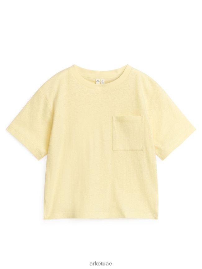 ملابس عبد اللطيف ARKET أطفال تي شيرت فضفاض من مزيج الكتان أصفر مغبر BXB8481479