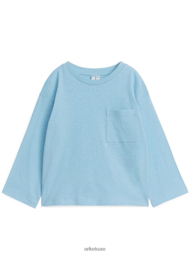 ملابس عبد اللطيف ARKET أطفال تي شيرت من مزيج الكتان بأكمام طويلة أزرق فاتح BXB8481491
