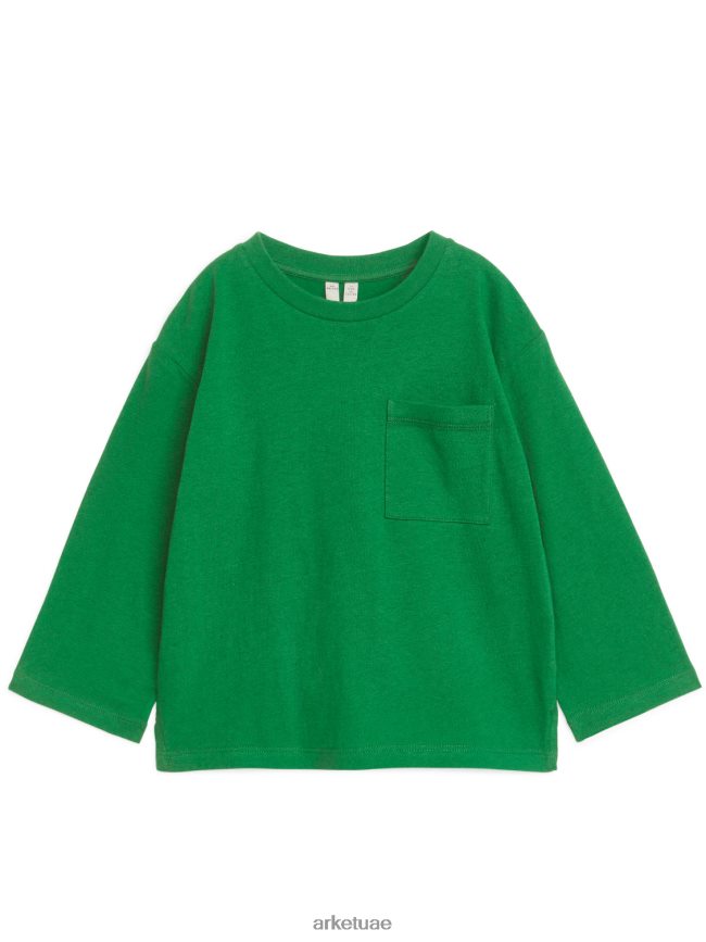 ملابس عبد اللطيف ARKET أطفال تي شيرت من مزيج الكتان بأكمام طويلة أخضر BXB8481526