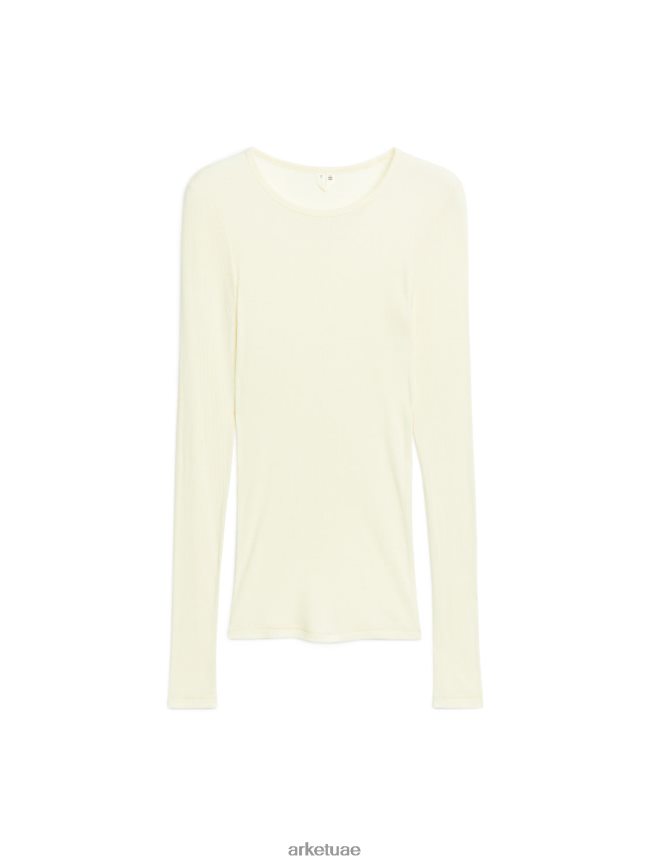 ملابس عبد اللطيف ARKET نحيف قمة الحرير الضلع أبيض مصفر BXB848351