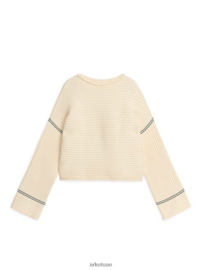 ملابس عبد اللطيف ARKET نحيف كنزة قطنية مضلعة أبيض مصفر BXB848400