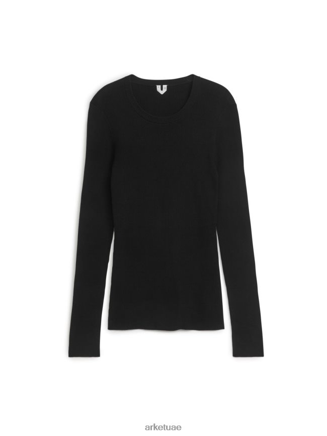 ملابس عبد اللطيف ARKET نحيف كنزة قطن مضلعة أسود BXB848408