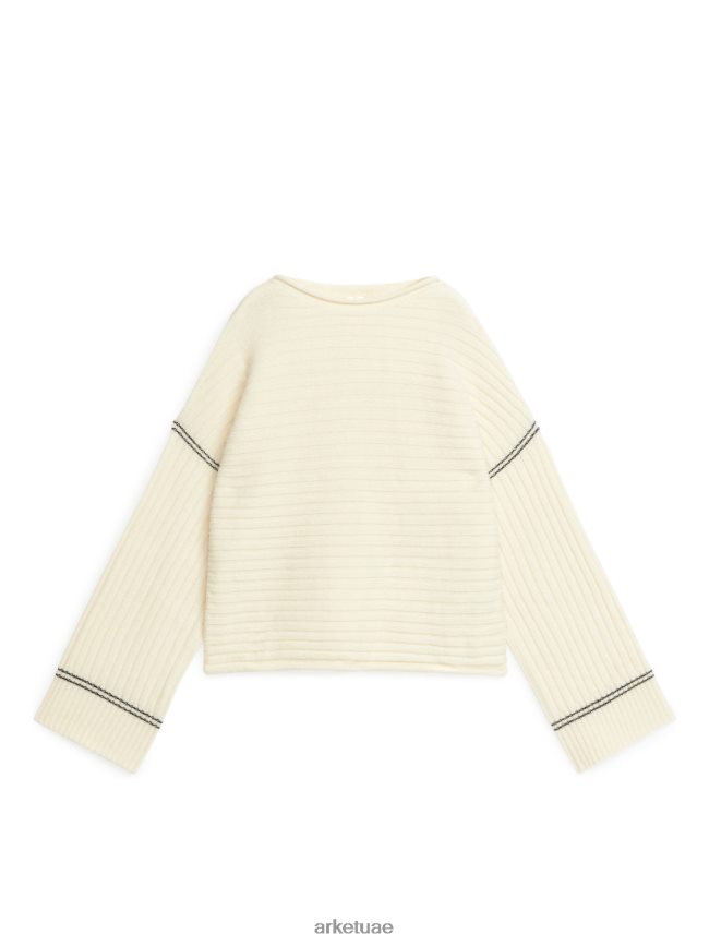 ملابس عبد اللطيف ARKET نحيف كنزة صوف مضلعة أبيض مصفر BXB848443