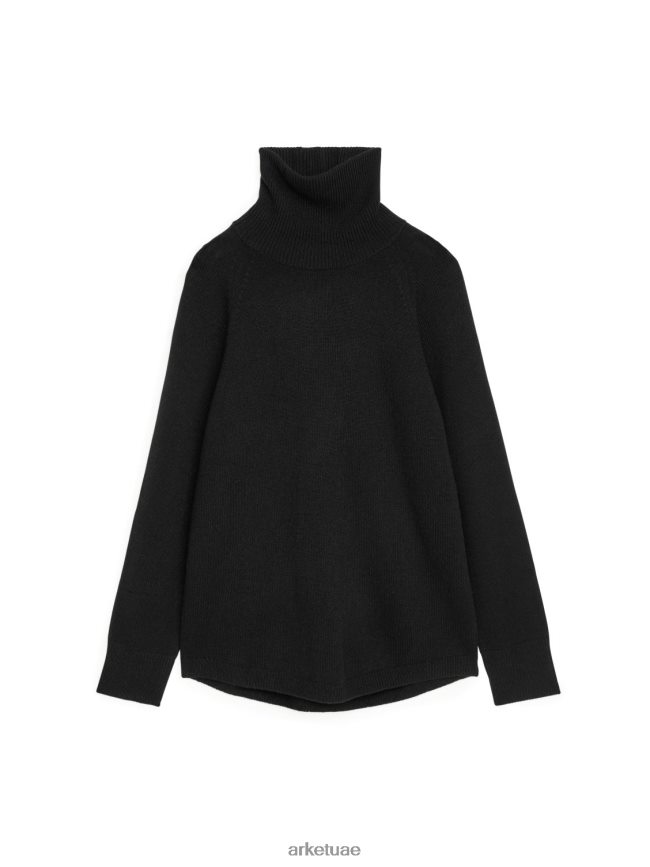 ملابس عبد اللطيف ARKET نحيف كنزة من الكشمير بأكمام راجلان ورقبة مطوية أسود BXB848446