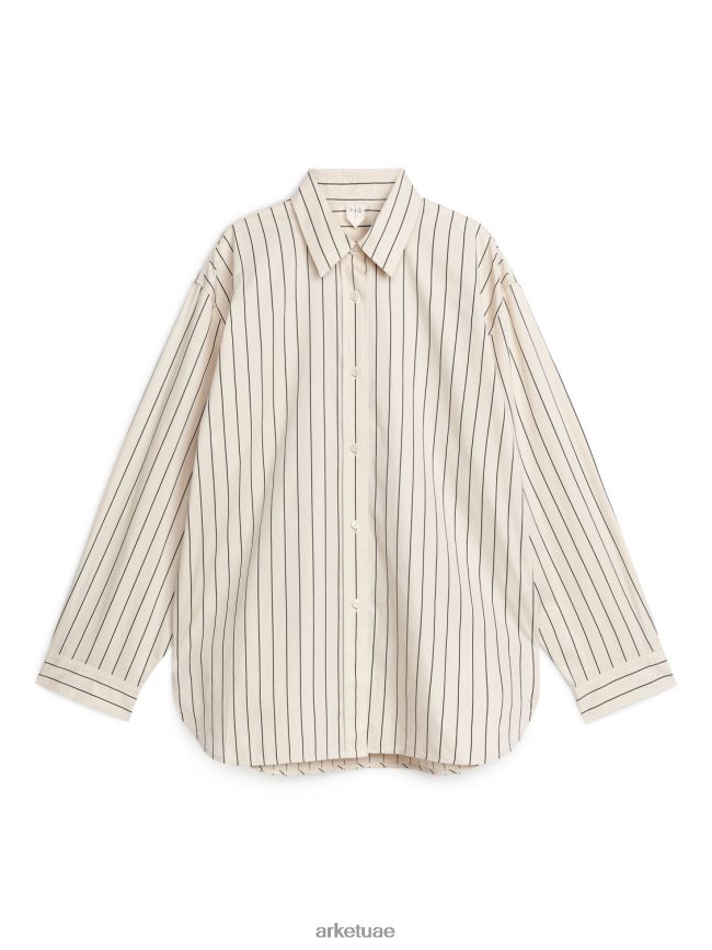 ملابس عبد اللطيف ARKET نحيف قميص بوبلين مريح بيج فاتح/أسود BXB84860