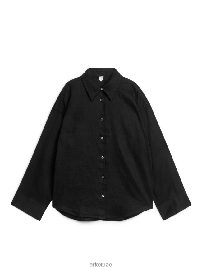 ملابس عبد اللطيف ARKET نحيف قميص الكتان أسود BXB84864