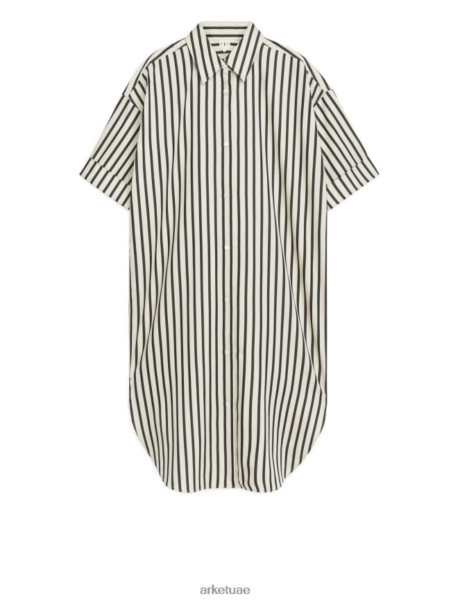 ملابس عبد اللطيف ARKET نحيف فستان قميص البوبلين أوف وايت/أسود BXB84871