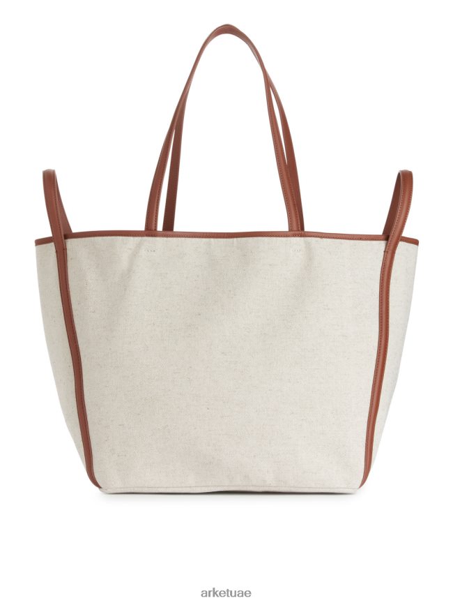 أكياس عبد اللطيف ARKET للجنسين حقيبة قماشية بتفاصيل جلدية أوف وايت / كونياك BXB848750