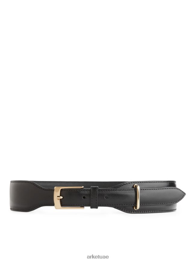 مُكَمِّلات عبد اللطيف ARKET نحيف حزام جلدي عالي الخصر أسود BXB848838