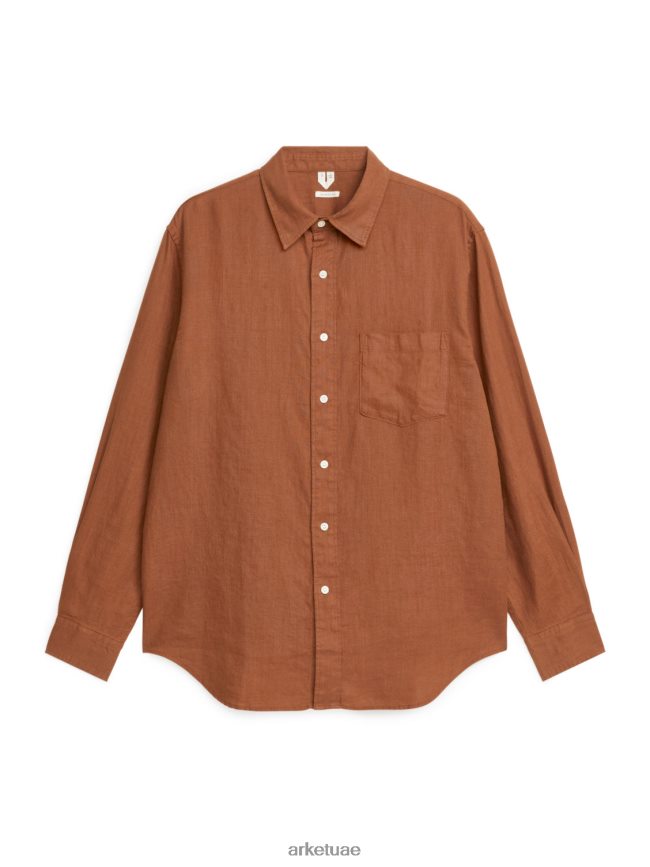 ملابس عبد اللطيف ARKET رجال قميص كتان بقصة مريحة بني BXB848943