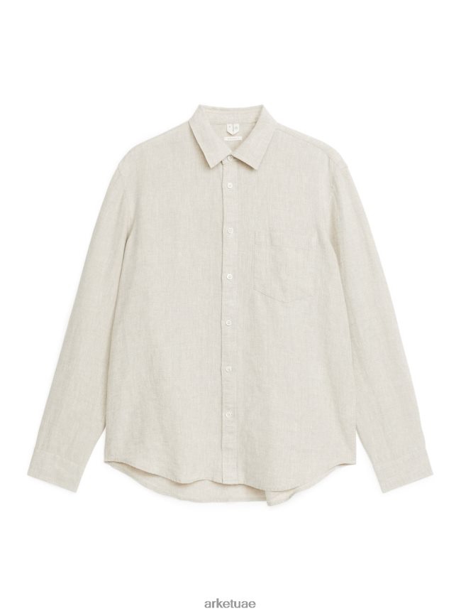 ملابس عبد اللطيف ARKET رجال قميص كتان بقصة عادية اللون البيج BXB848946