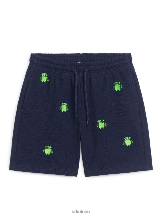 ملابس عبد اللطيف ARKET أطفال الروبوت Sweatshorts المطرزة أزرق غامق/روبوتات BXB8481543