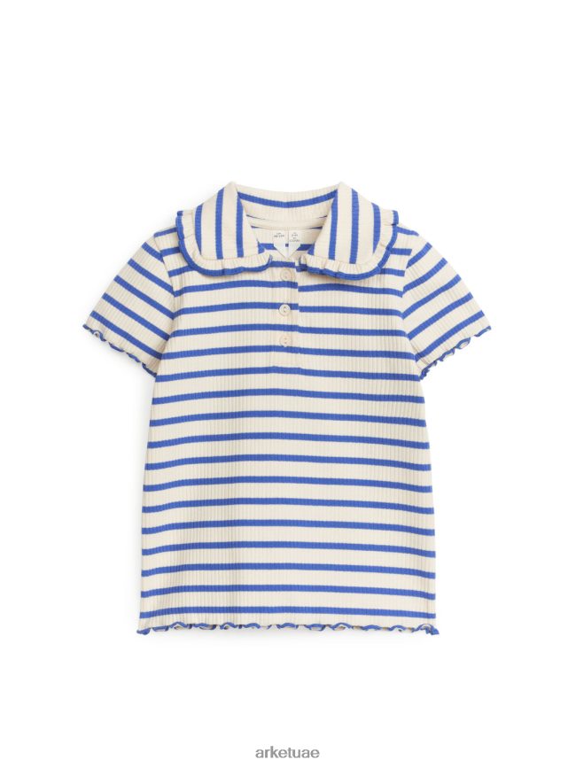 ملابس عبد اللطيف ARKET أطفال بلوزة جيرسيه مضلعة بياقة مكشكشة أزرق/شريط BXB8481467