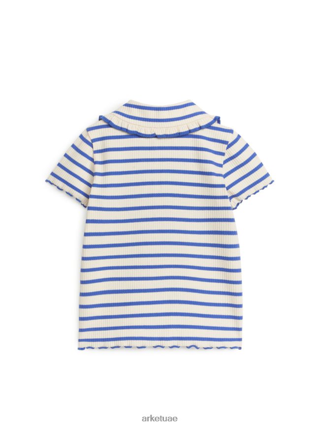 ملابس عبد اللطيف ARKET أطفال بلوزة جيرسيه مضلعة بياقة مكشكشة أزرق/شريط BXB8481467