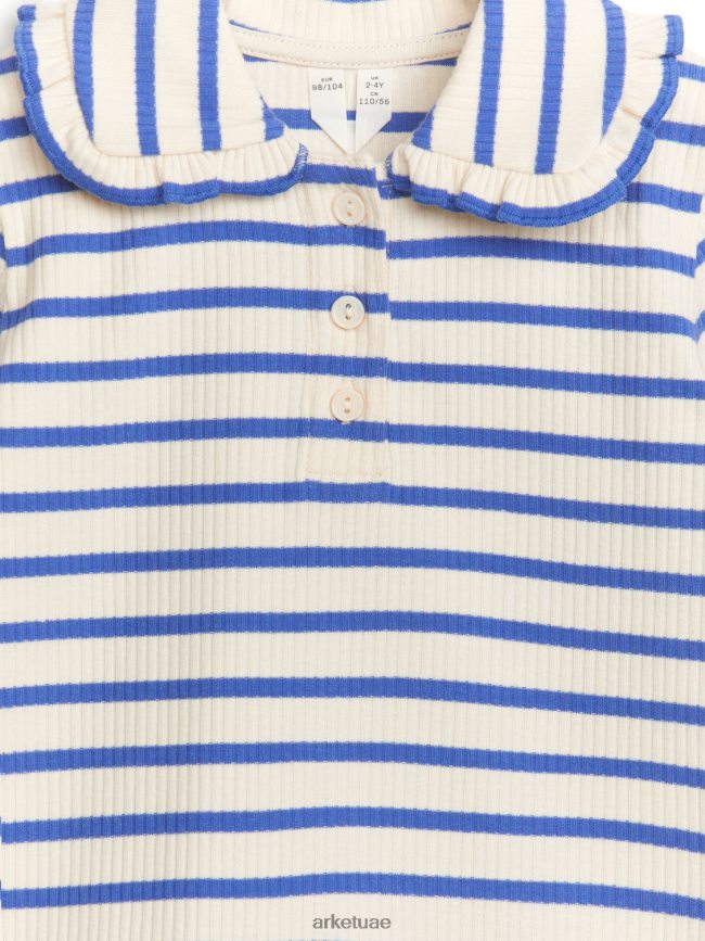 ملابس عبد اللطيف ARKET أطفال بلوزة جيرسيه مضلعة بياقة مكشكشة أزرق/شريط BXB8481467