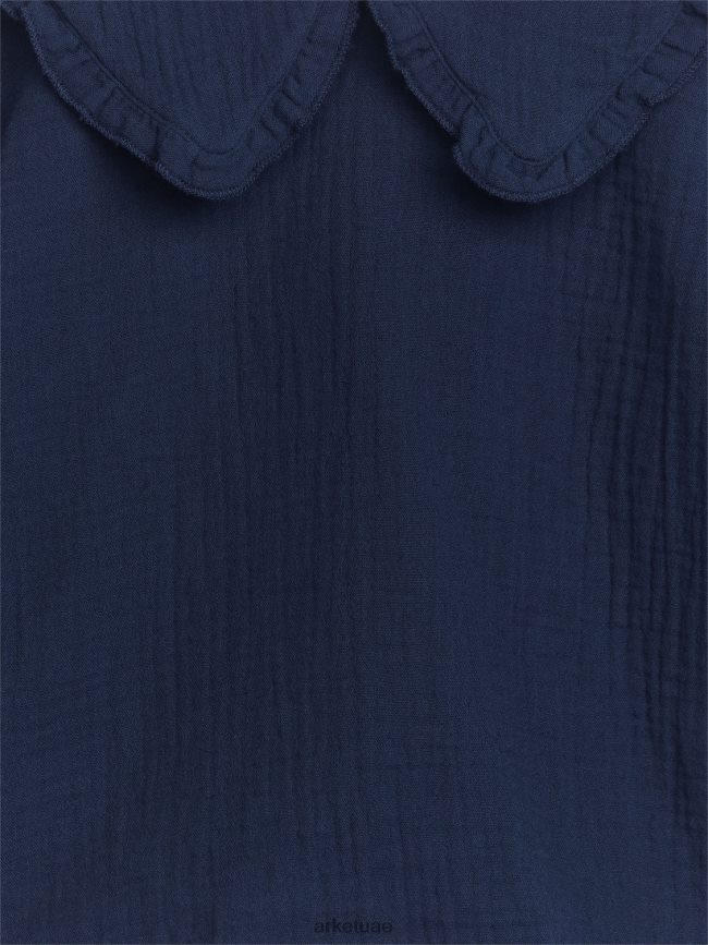 ملابس عبد اللطيف ARKET أطفال بلوزة من القماش القطني بياقة مكشكشة أزرق غامق BXB8481431