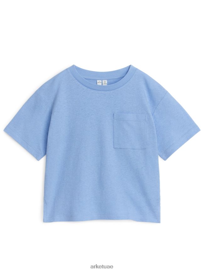 ملابس عبد اللطيف ARKET أطفال تي شيرت فضفاض من مزيج الكتان أزرق فاتح BXB8481481