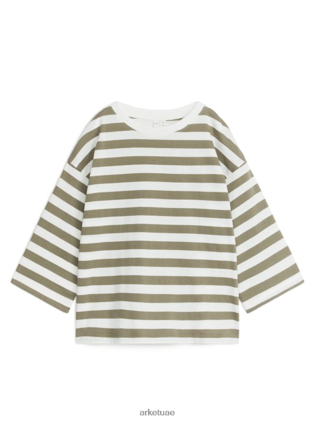 ملابس عبد اللطيف ARKET أطفال تي شيرت كبير الحجم بأكمام طويلة الكاكي الأخضر/أوف وايت BXB8481442