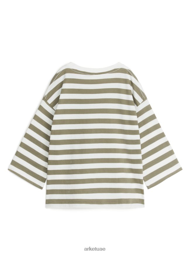 ملابس عبد اللطيف ARKET أطفال تي شيرت كبير الحجم بأكمام طويلة الكاكي الأخضر/أوف وايت BXB8481442