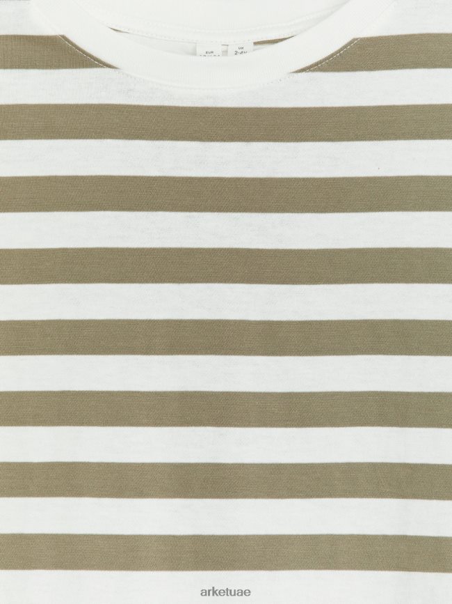 ملابس عبد اللطيف ARKET أطفال تي شيرت كبير الحجم بأكمام طويلة الكاكي الأخضر/أوف وايت BXB8481442