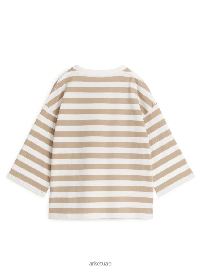 ملابس عبد اللطيف ARKET أطفال تي شيرت كبير الحجم بأكمام طويلة بيج/خطوط BXB8481499