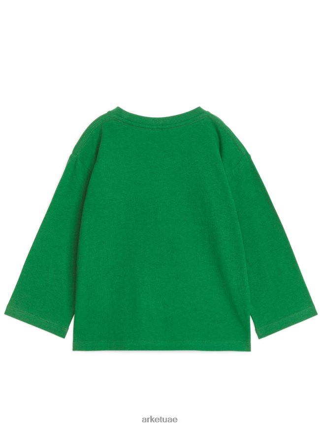 ملابس عبد اللطيف ARKET أطفال تي شيرت من مزيج الكتان بأكمام طويلة أخضر BXB8481526