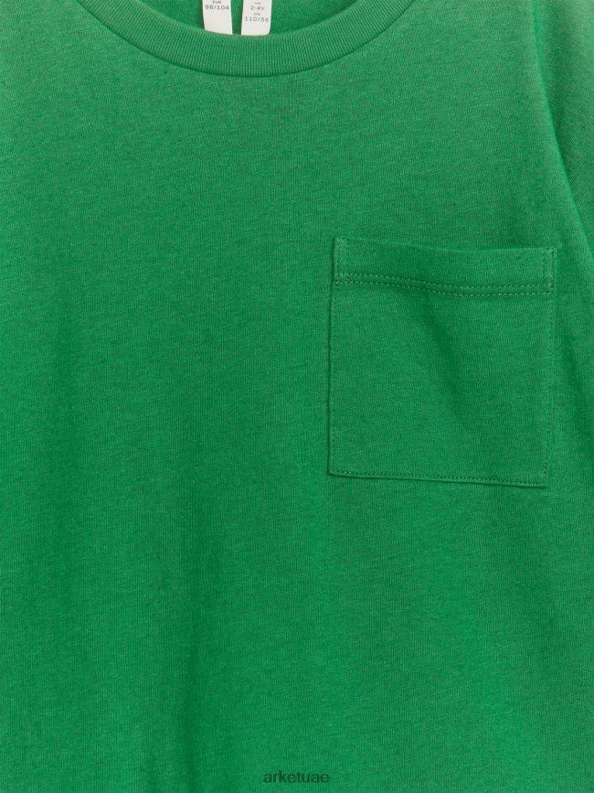 ملابس عبد اللطيف ARKET أطفال تي شيرت من مزيج الكتان بأكمام طويلة أخضر BXB8481526