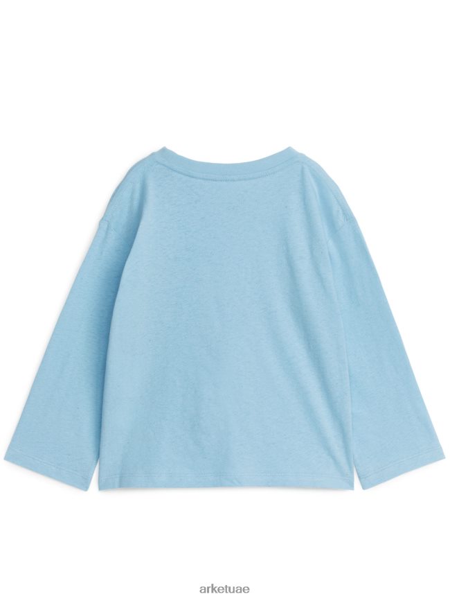 ملابس عبد اللطيف ARKET أطفال تي شيرت من مزيج الكتان بأكمام طويلة أزرق فاتح BXB8481491