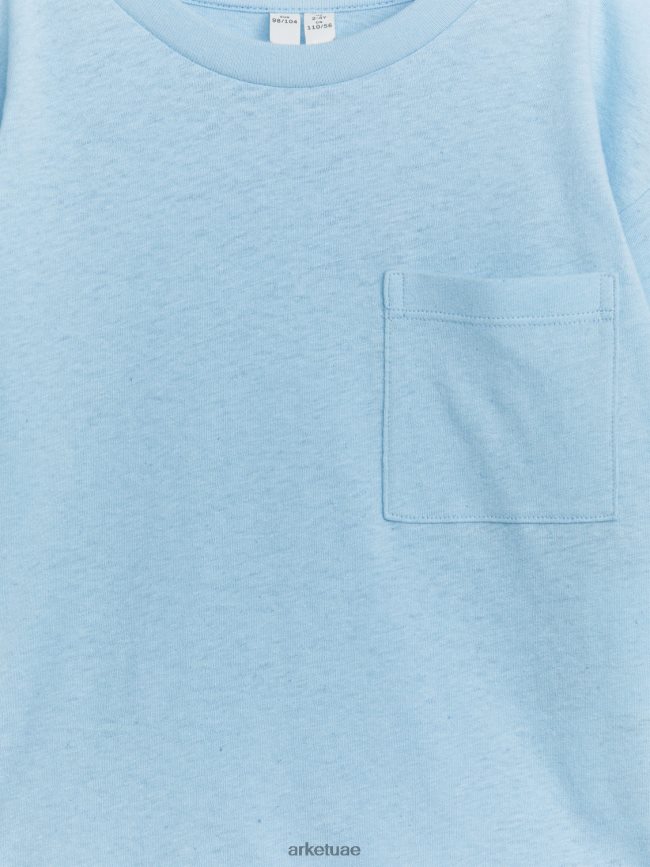 ملابس عبد اللطيف ARKET أطفال تي شيرت من مزيج الكتان بأكمام طويلة أزرق فاتح BXB8481491