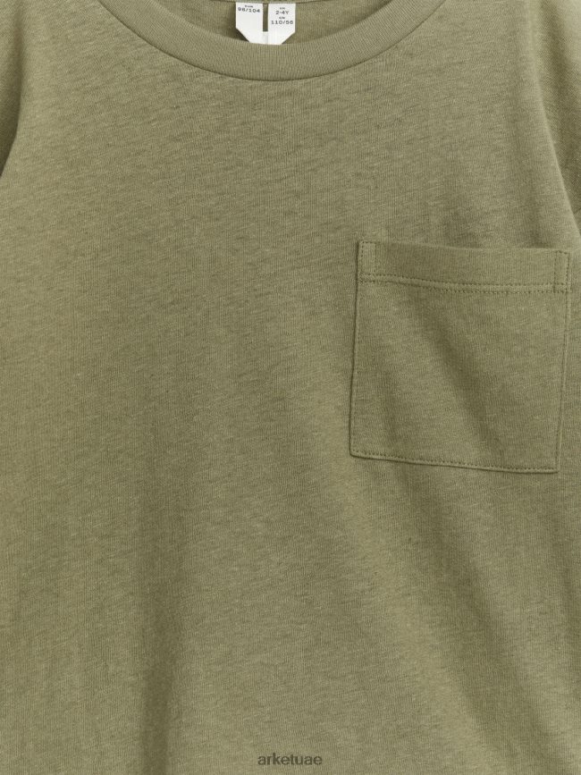 ملابس عبد اللطيف ARKET أطفال تي شيرت من مزيج الكتان بأكمام طويلة الكاكي الأخضر BXB8481483