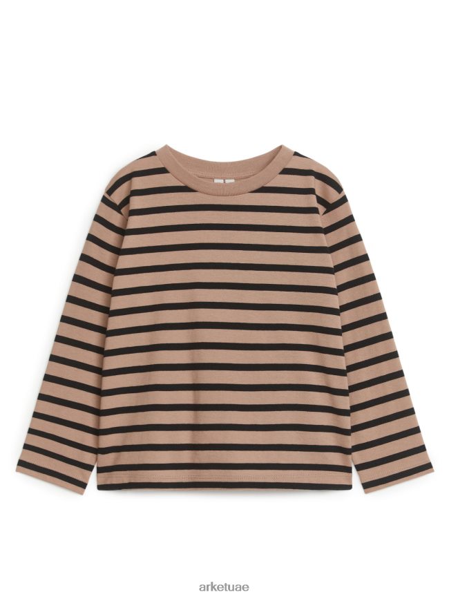 ملابس عبد اللطيف ARKET أطفال طقم تي شيرت بأكمام طويلة مكون من 2 خطوط سوداء/بيج BXB8481520
