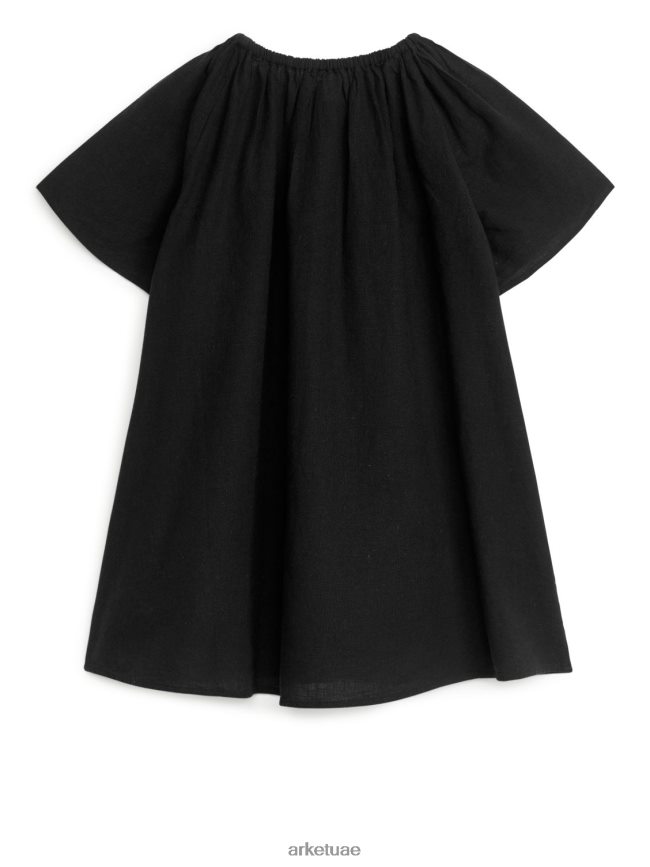 ملابس عبد اللطيف ARKET أطفال فستان قطن كتان واسع مغسول باللون الأسود BXB8481380
