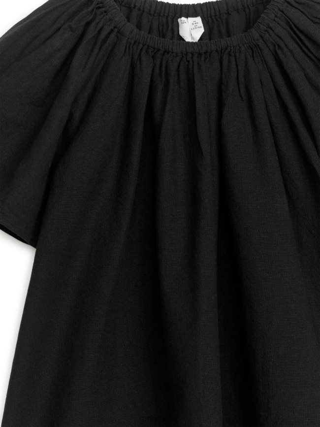 ملابس عبد اللطيف ARKET أطفال فستان قطن كتان واسع مغسول باللون الأسود BXB8481380
