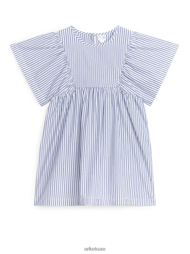 ملابس عبد اللطيف ARKET أطفال فستان من قماش البوبلين القطني ابيض ازرق BXB8481382