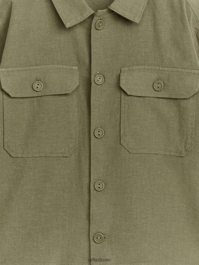 ملابس عبد اللطيف ARKET أطفال قميص علوي من القطن والكتان مريح الكاكي الأخضر BXB8481475