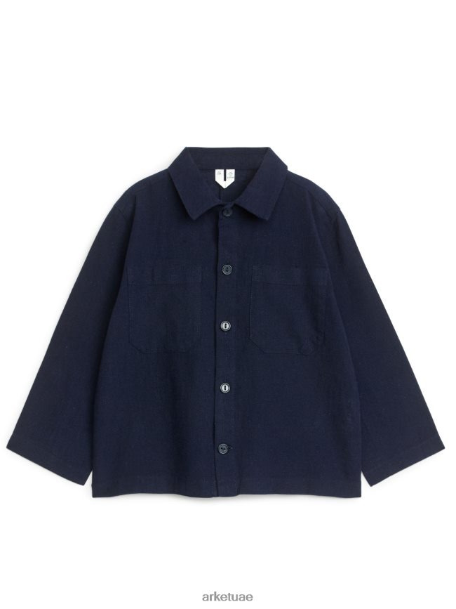 ملابس عبد اللطيف ARKET أطفال قميص من القطن والكتان أزرق غامق BXB8481478