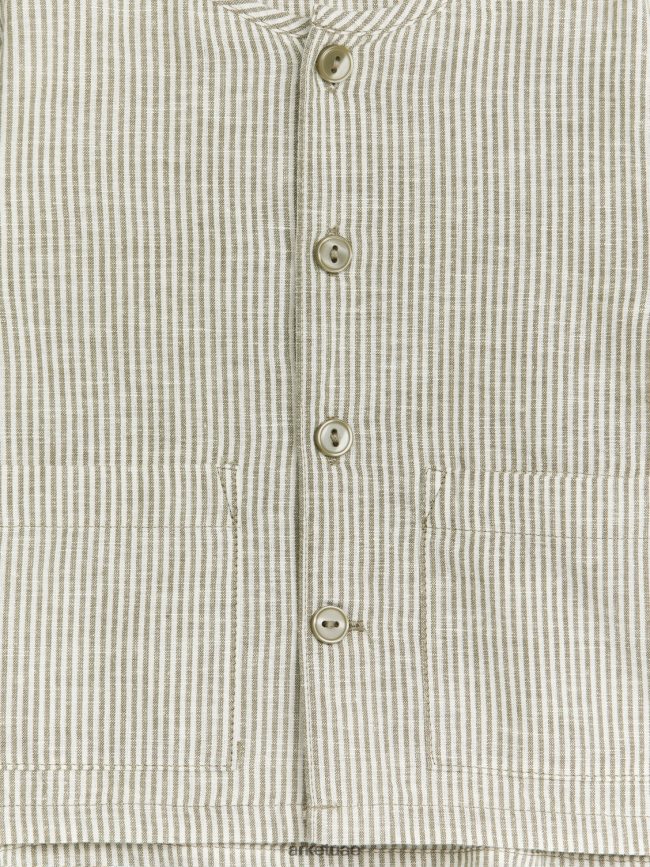 ملابس عبد اللطيف ARKET أطفال قميص من الكتان كاكي/أبيض BXB8481760