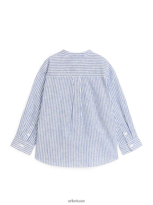 ملابس عبد اللطيف ARKET أطفال قميص هينلي الكتان أزرق/شريط BXB8481484