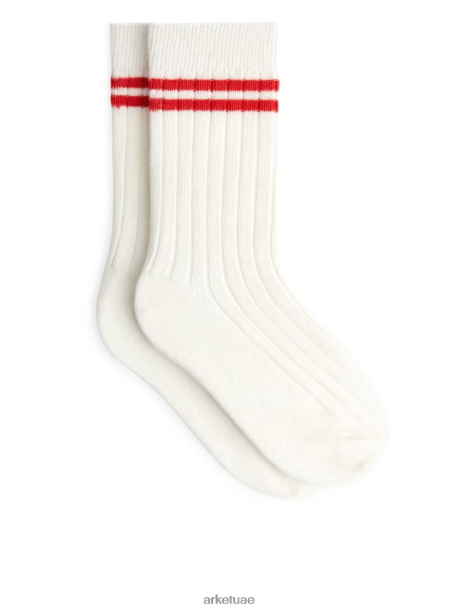 ملابس عبد اللطيف ARKET أطفال مجموعة جوارب مضلعة مكونة من 2 أبيض/أحمر BXB8481612