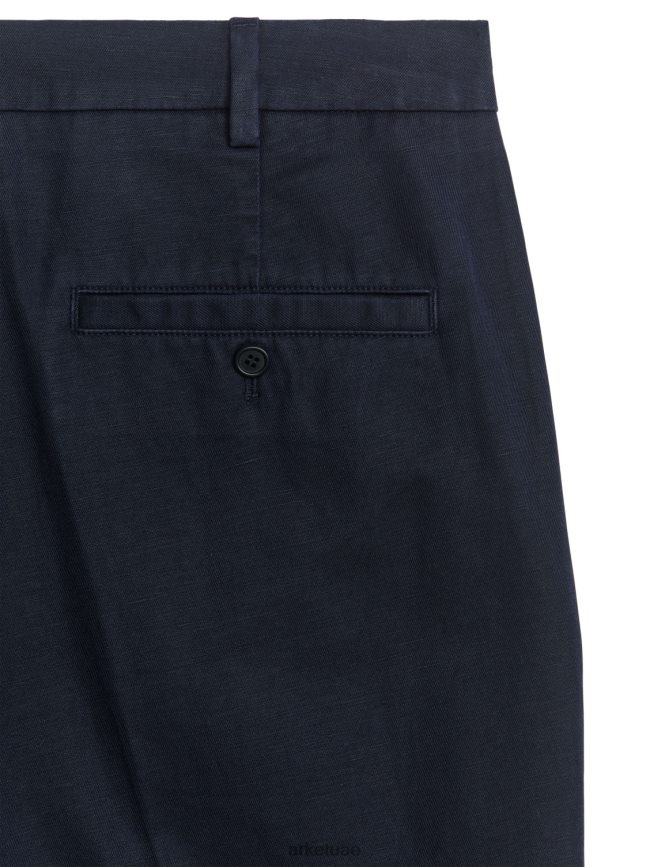 ملابس عبد اللطيف ARKET رجال بنطلون من القطن والكتان بقصة عادية أزرق غامق BXB8481061
