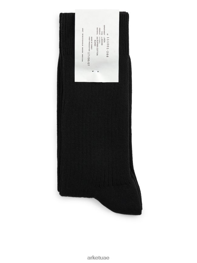 ملابس عبد اللطيف ARKET رجال جوارب سوبيما القطنية المضلعة أسود BXB8481241
