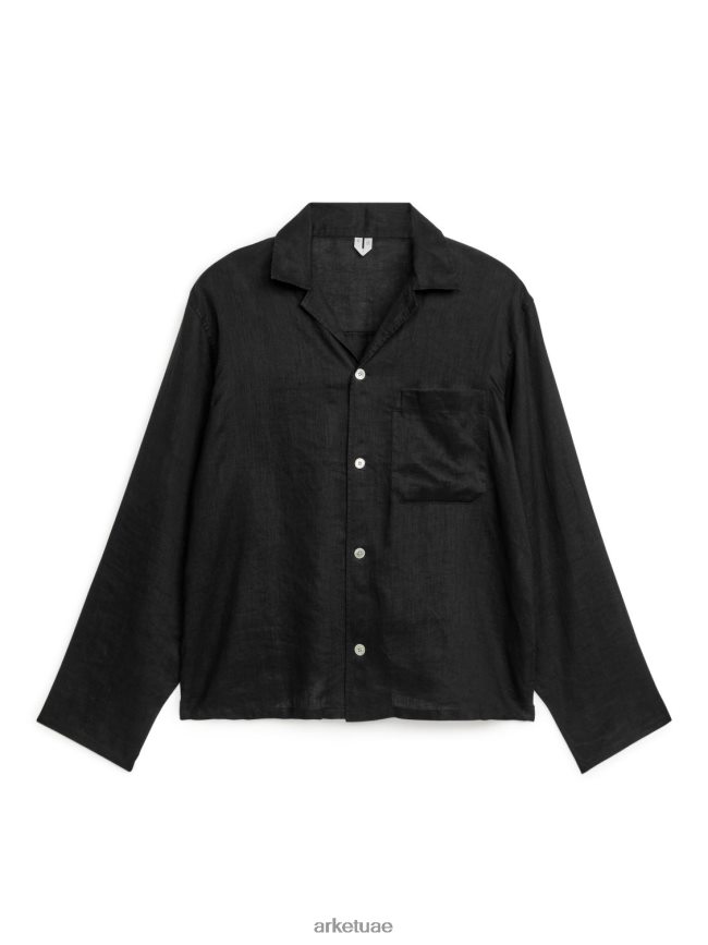 ملابس عبد اللطيف ARKET رجال قميص الكتان أسود BXB848947