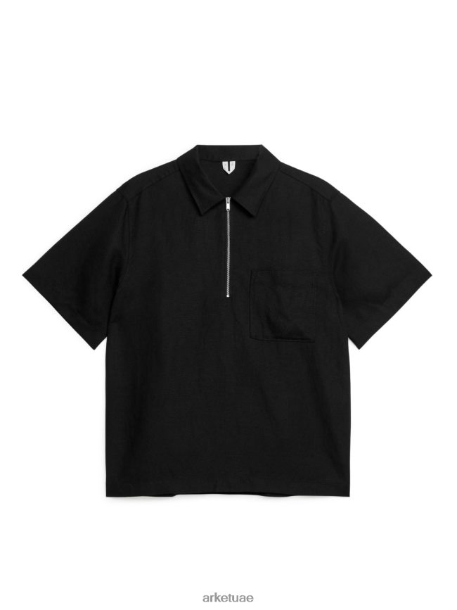 ملابس عبد اللطيف ARKET رجال قميص بأكمام قصيرة ونصف سحاب أسود BXB848935